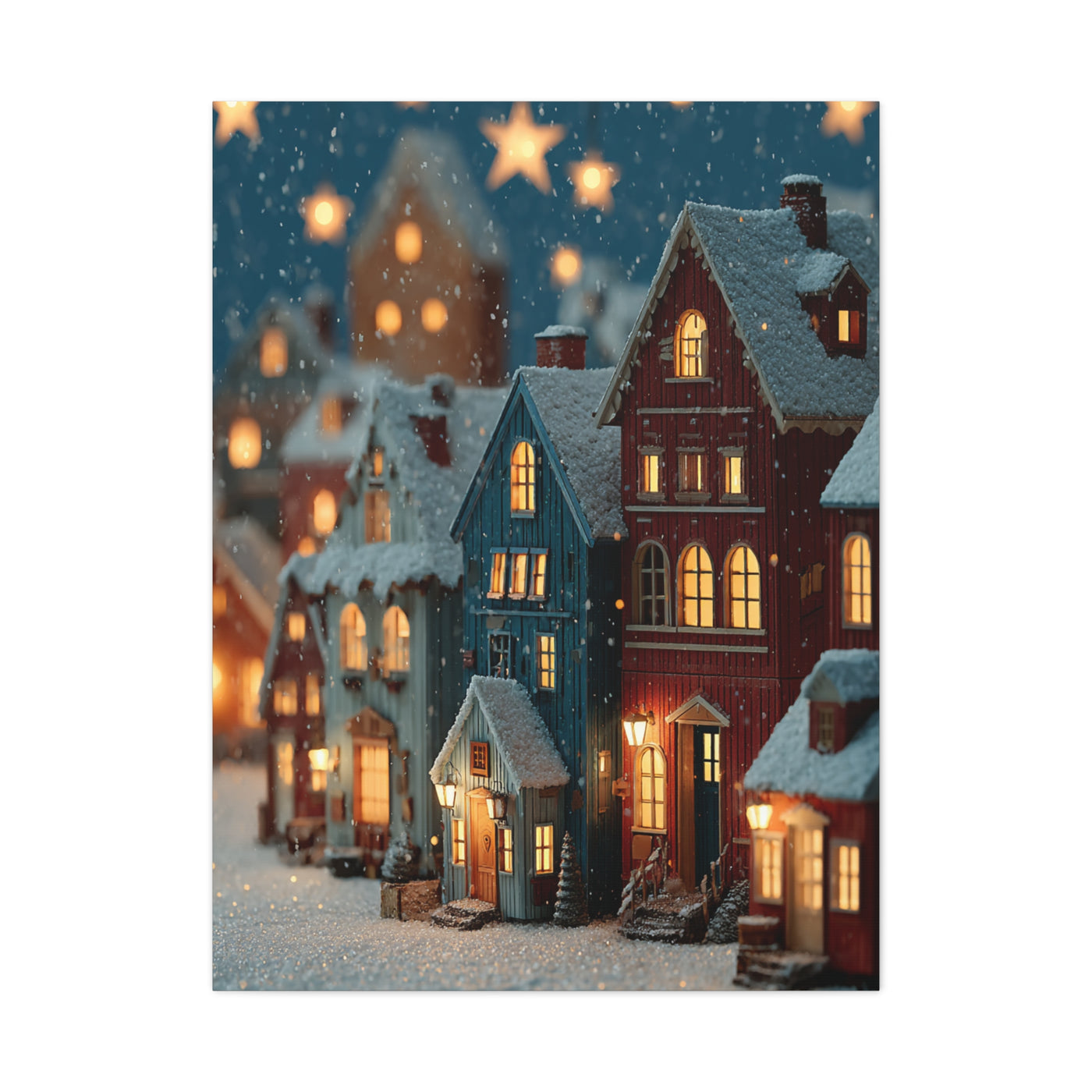 Nordic Winter Village Folk Scene Wall Art & Canvas Print