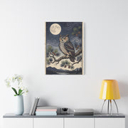 Vintage Moonlit Owl Woodblock Wall Art & Canvas Print