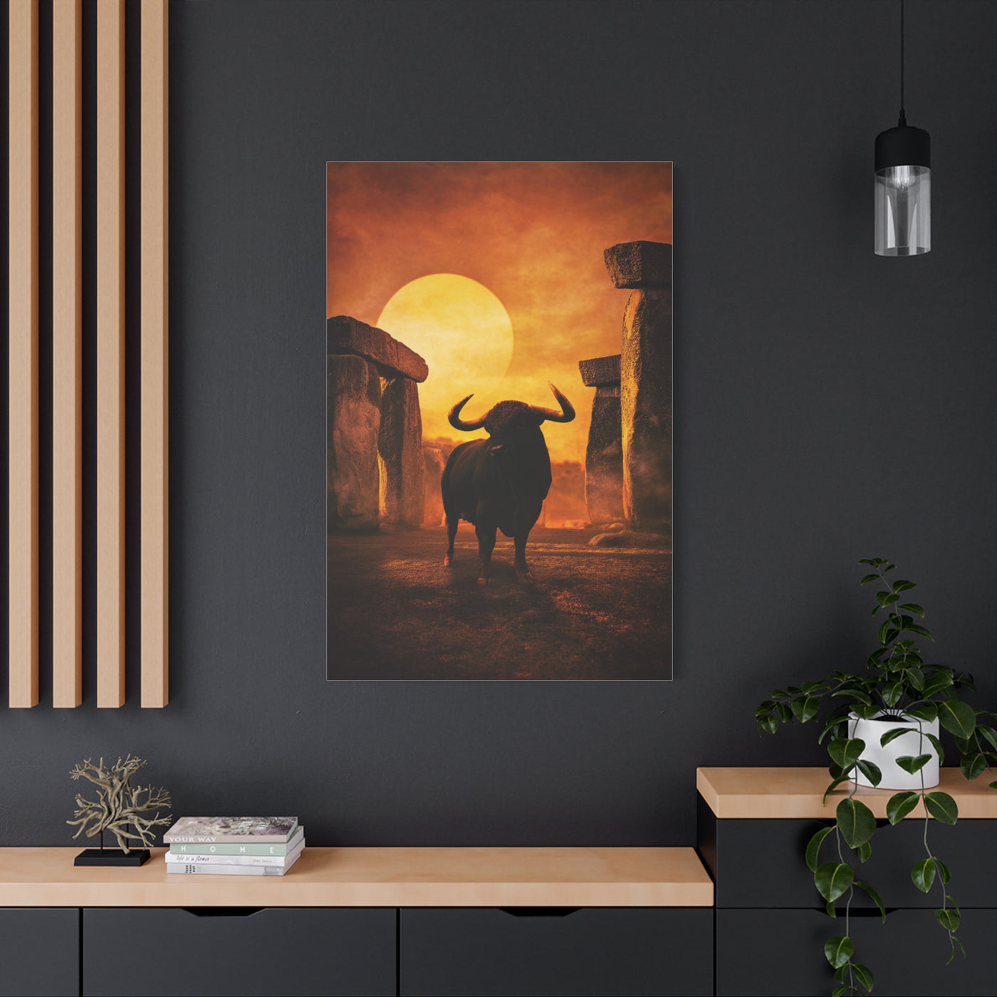 Mythic Bull Among Ancient Stone Ruins Wall Art & Canvas Print