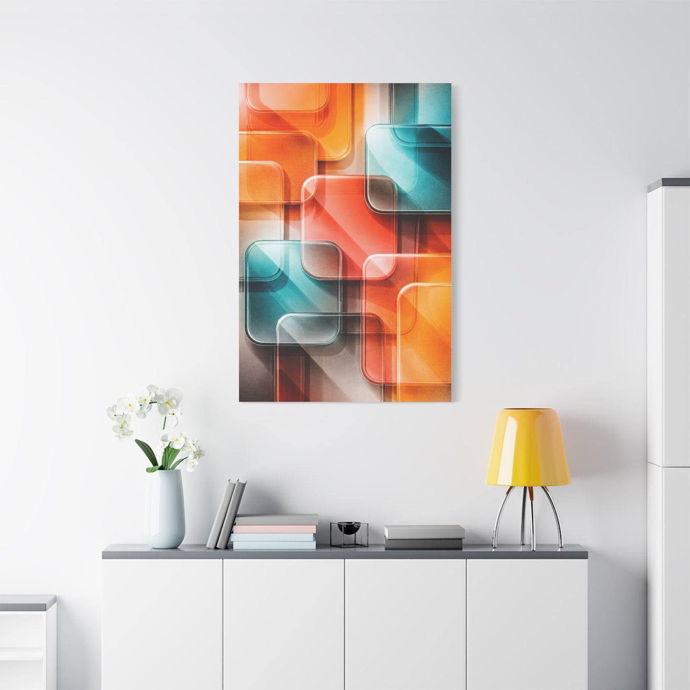 Tangerine and Teal Acrylic Geometry Wall Art & Canvas Print