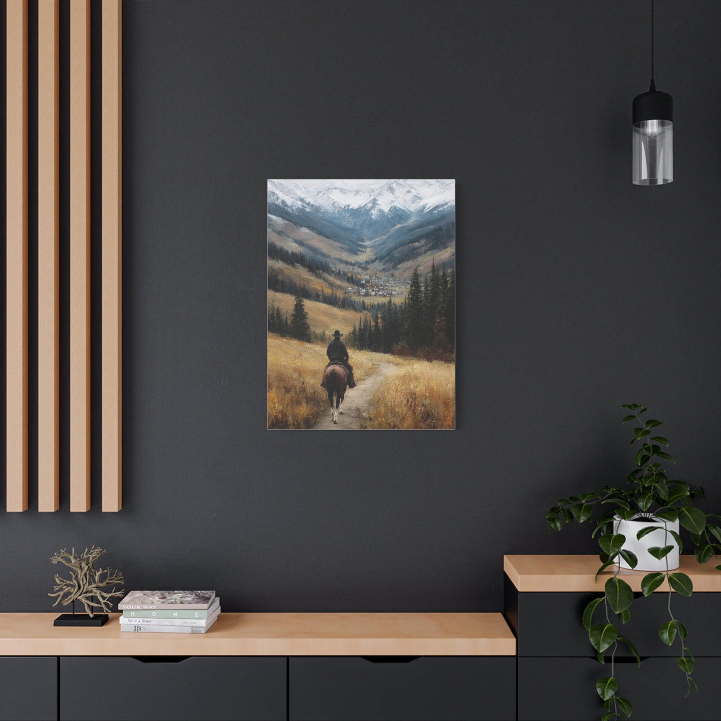 Cowboy Riding Toward a Hidden Mountain Valley Wall Art & Canvas Print