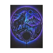 LED Mountain Wolf Night Circle Scene Wall Art & Canvas Print