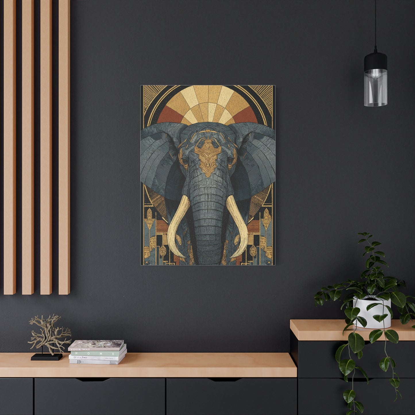 Art Deco Elephant Halo Portrait Wall Art & Canvas Print