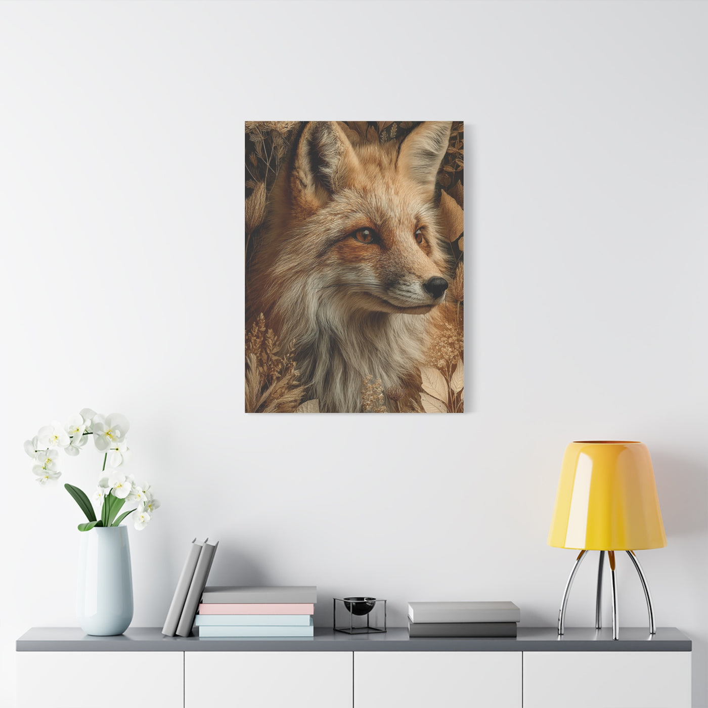 Neutral Botanical Fox Portrait Wall Art & Canvas Print
