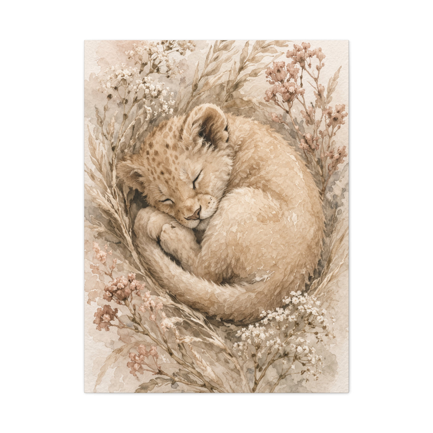 Sleeping Lion Cub Soft Neutral Wall Art & Canvas Print