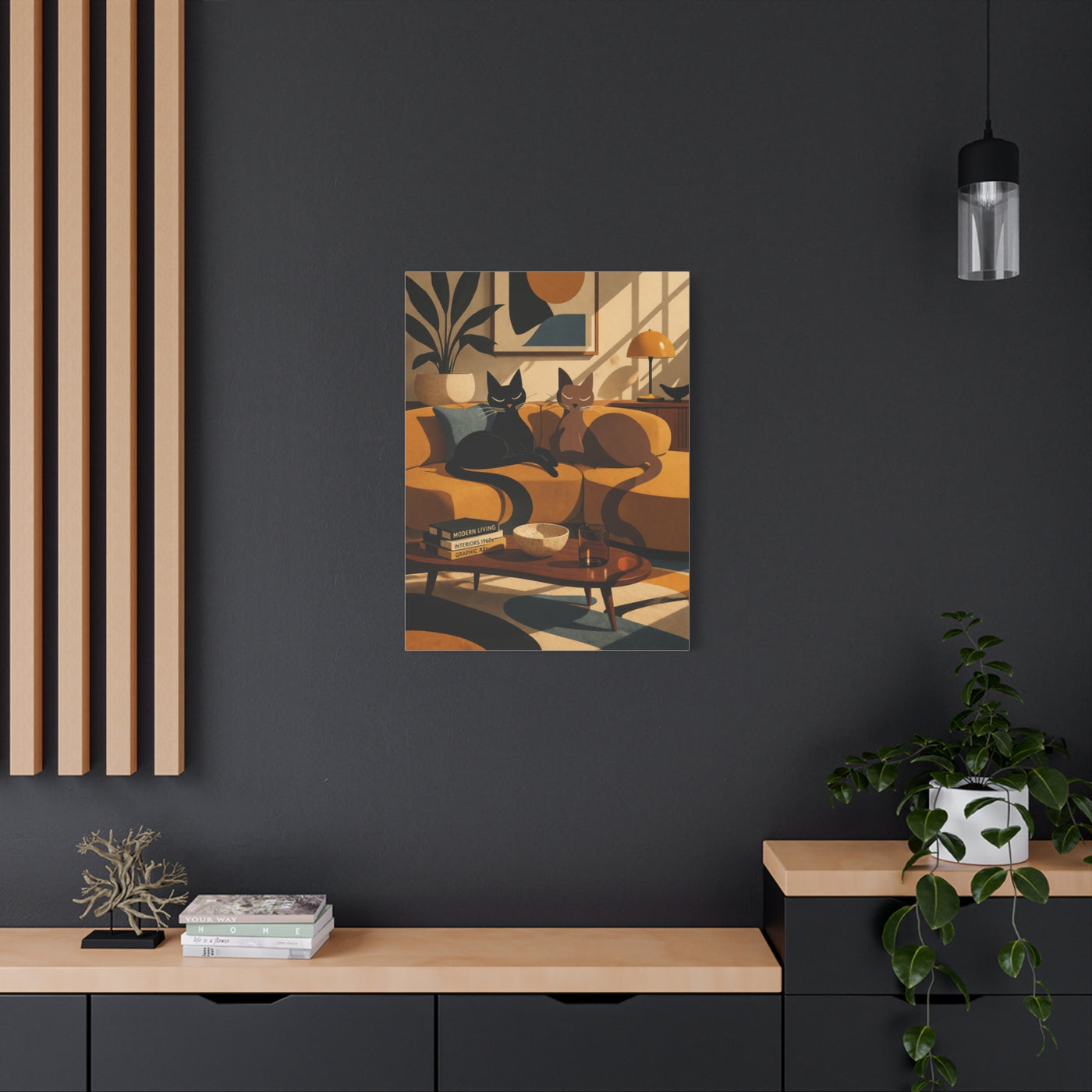 Playful Retro Cats Lounge Scene Wall Art & Canvas Print