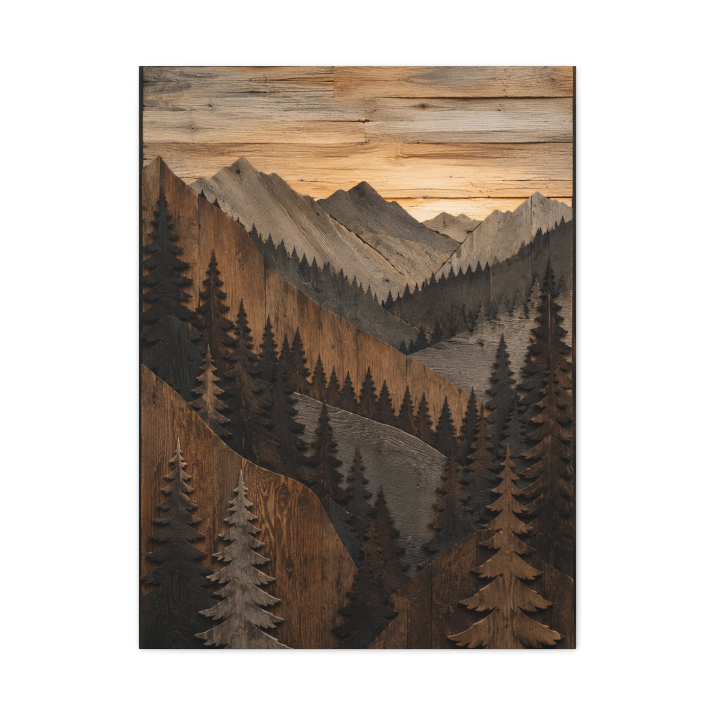 Layered Wood Mountain Forest Relief Trees Wall Art & Canvas Print