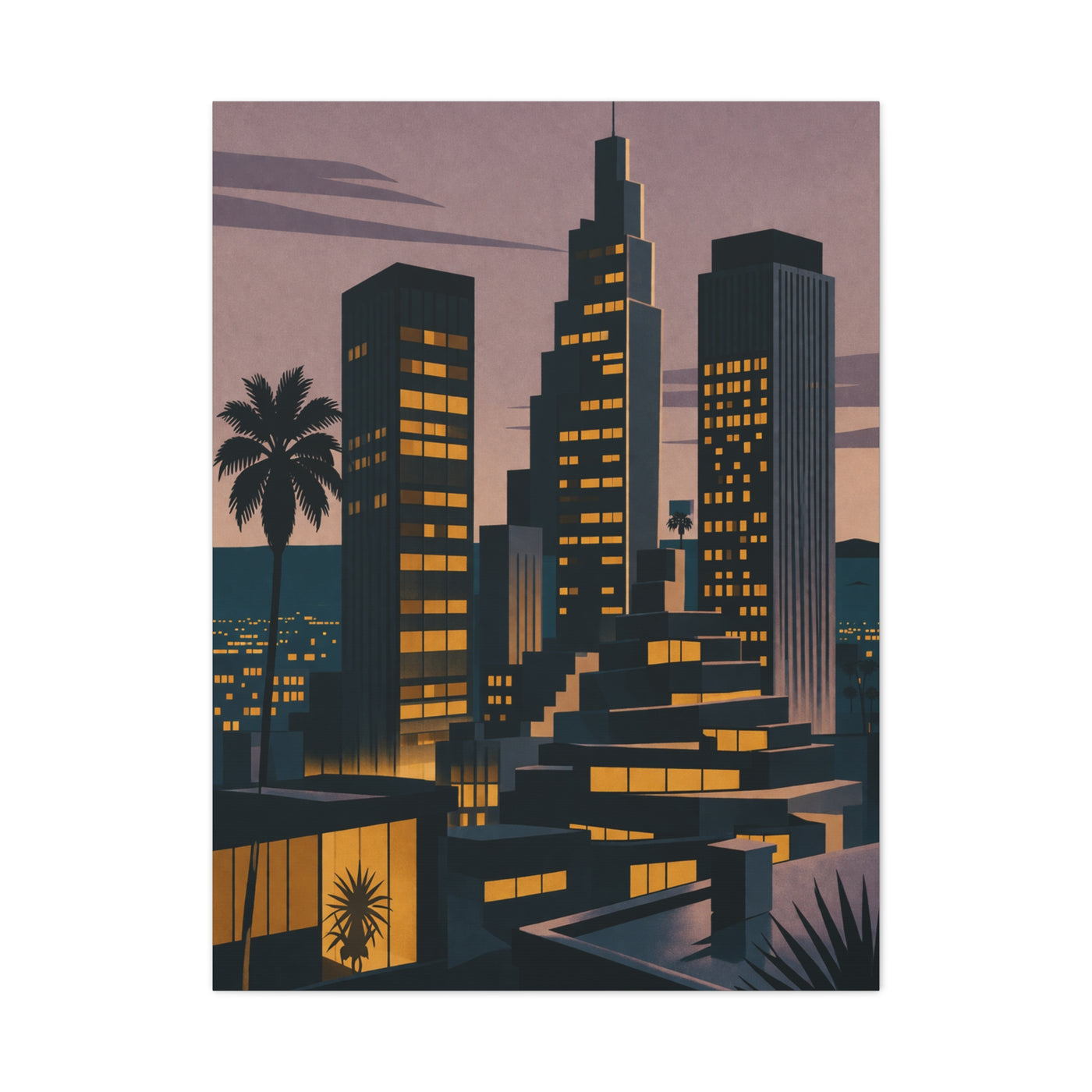Retro Modern Skyline Dusk Wall Art & Canvas Print