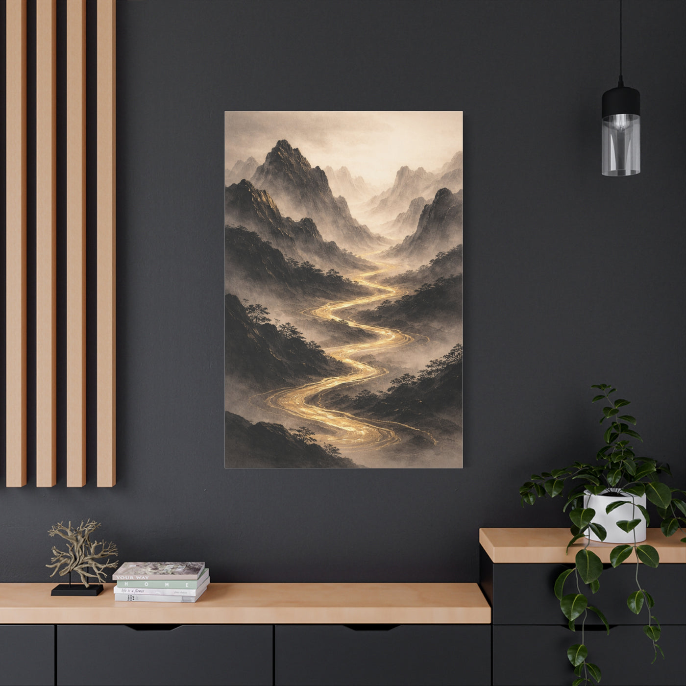 Gold River Mountain Landscape Wall Art & Canvas Print