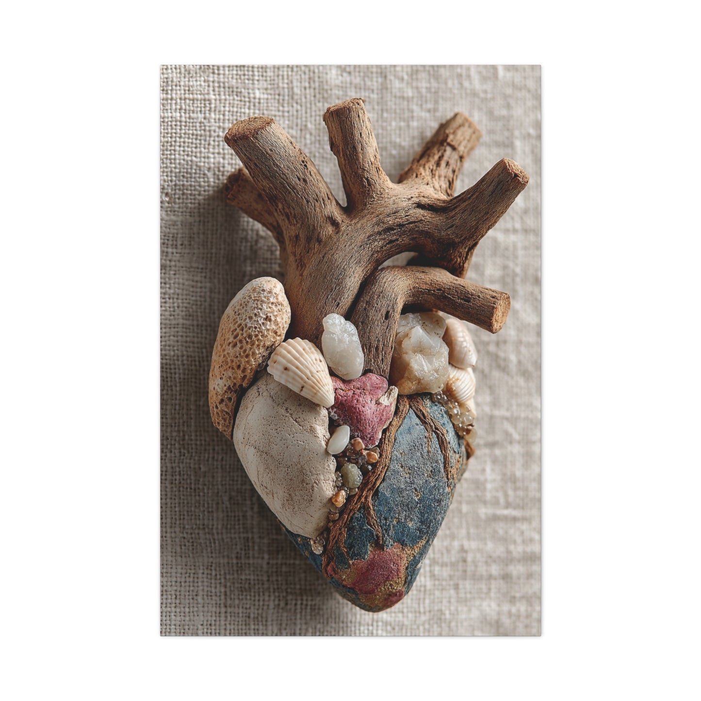 Driftwood Coastal Heart Sculpture Wall Art & Canvas Print