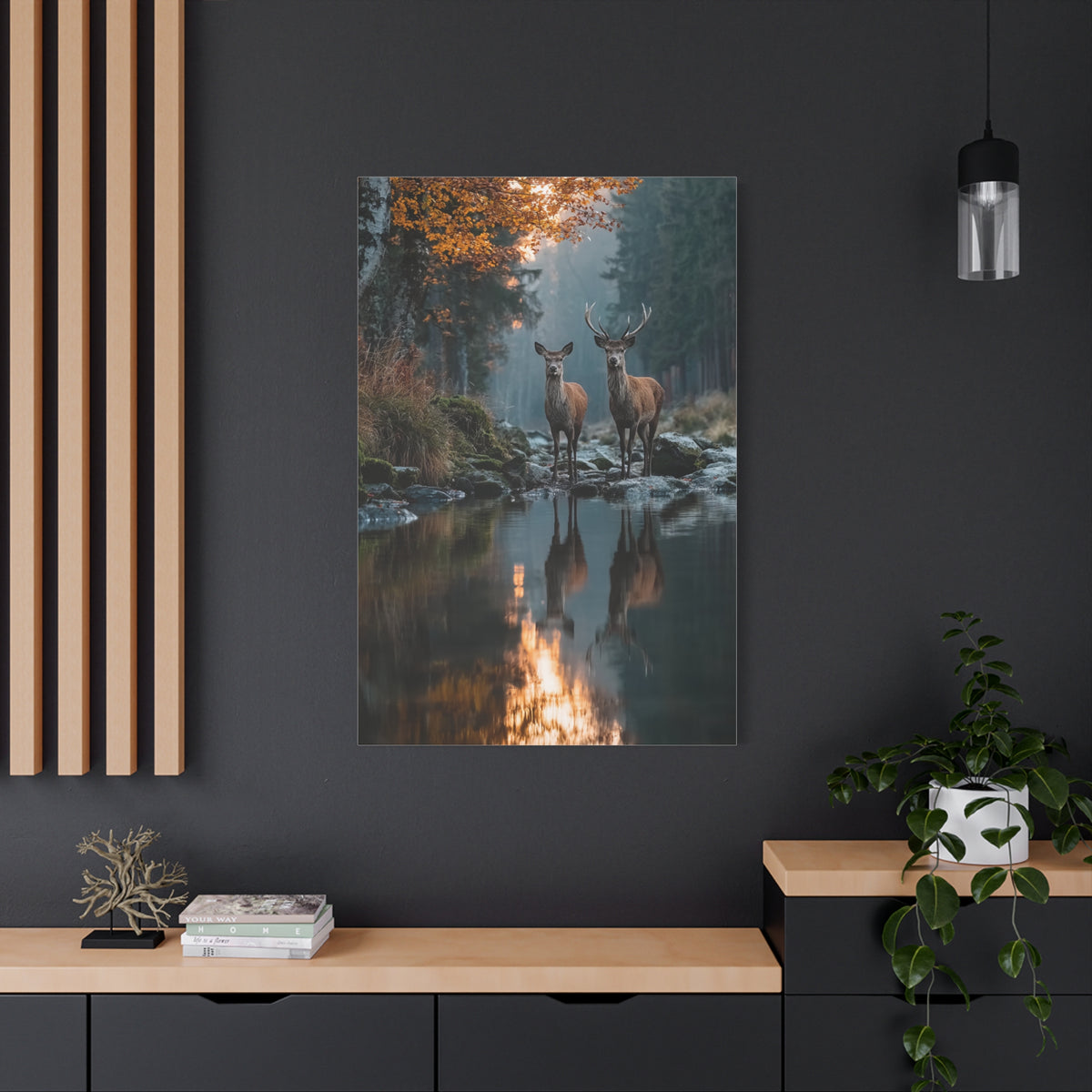 Autumn Forest Deer Reflection Wall Art & Canvas Print