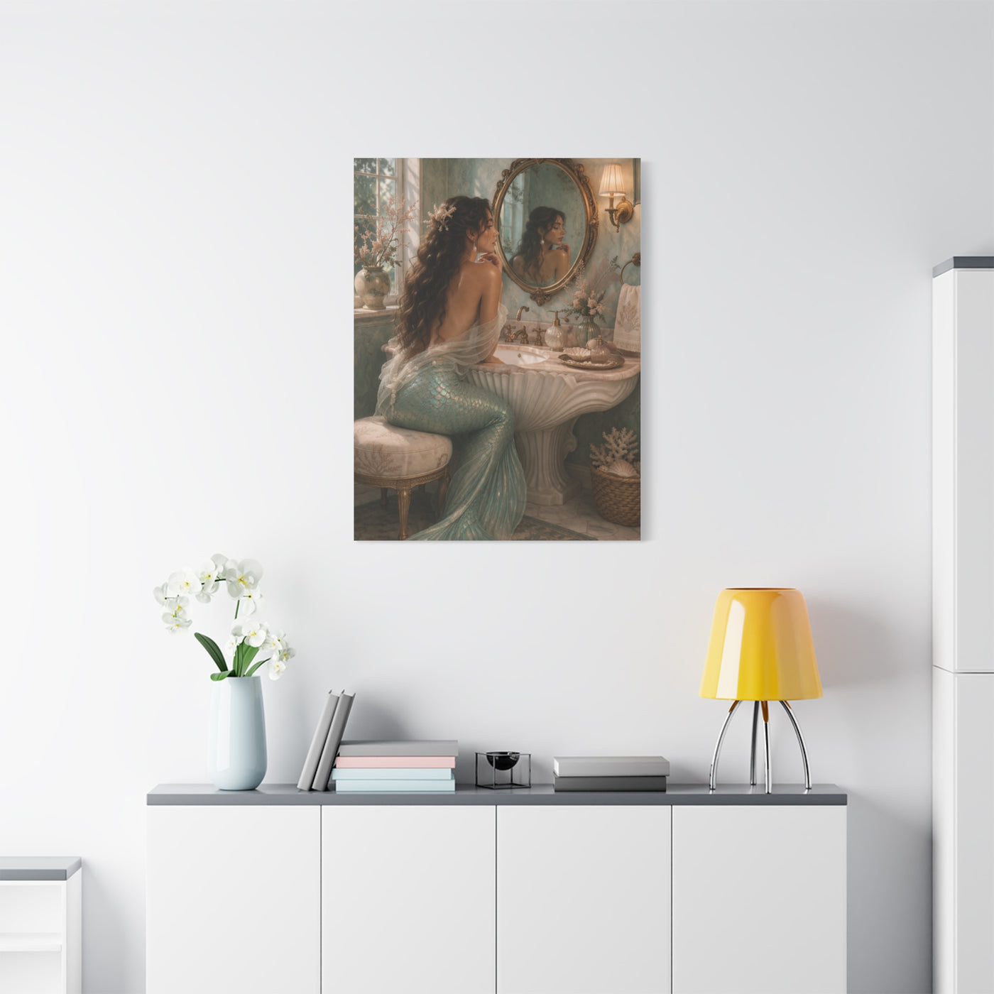 Vintage Vanity Mermaid Elegance Wall Art & Canvas Print