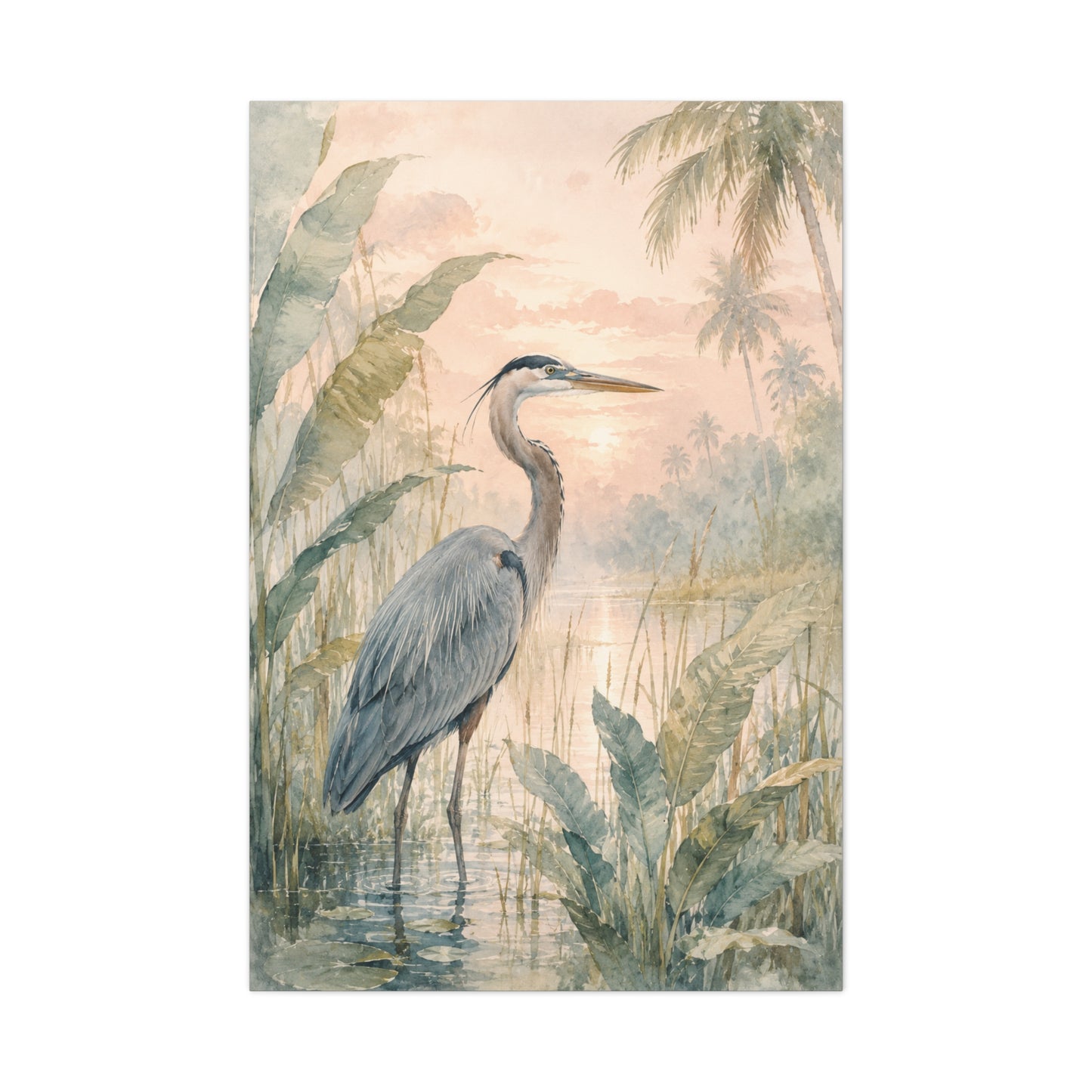 Soft Tropical Heron Marsh Landscape Tropical Wall Art & Canvas Print