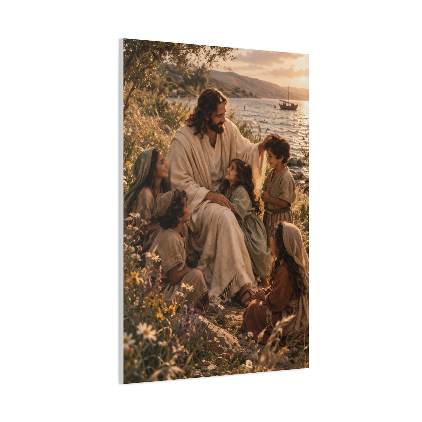 Jesus with Children Coastal Blessing Wall Art & Canvas Print