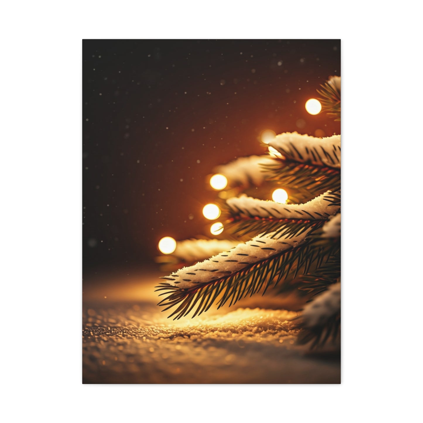 Snowy Pine Branch Fairy Lights Wall Art & Canvas Print