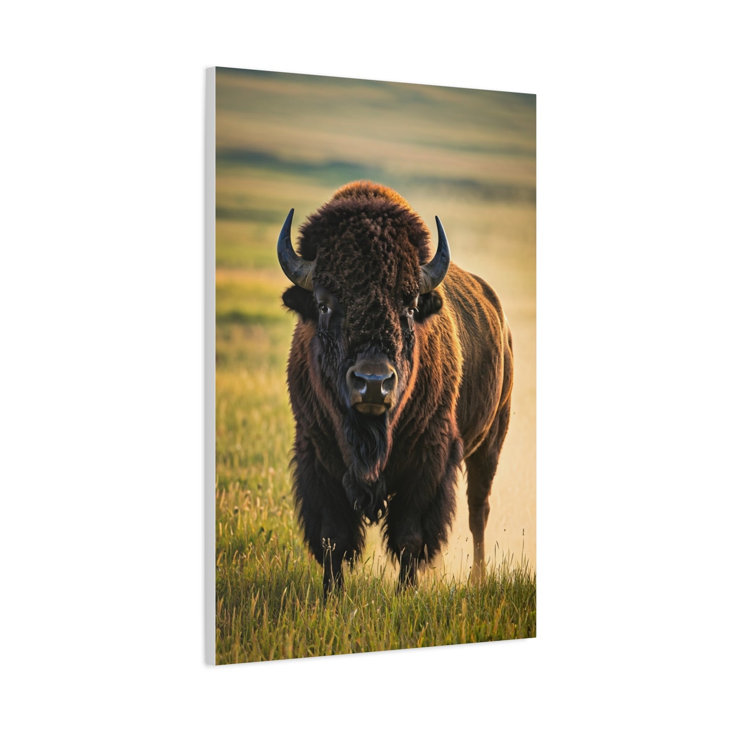 American Baby Bison Walking Through Prairie Grass Wall Art & Canvas Print