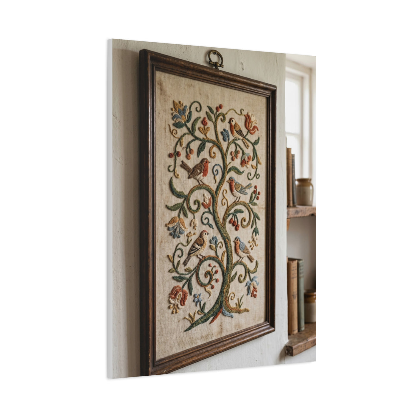 Framed Folk Tree Embroidery Study Wall Art & Canvas Print