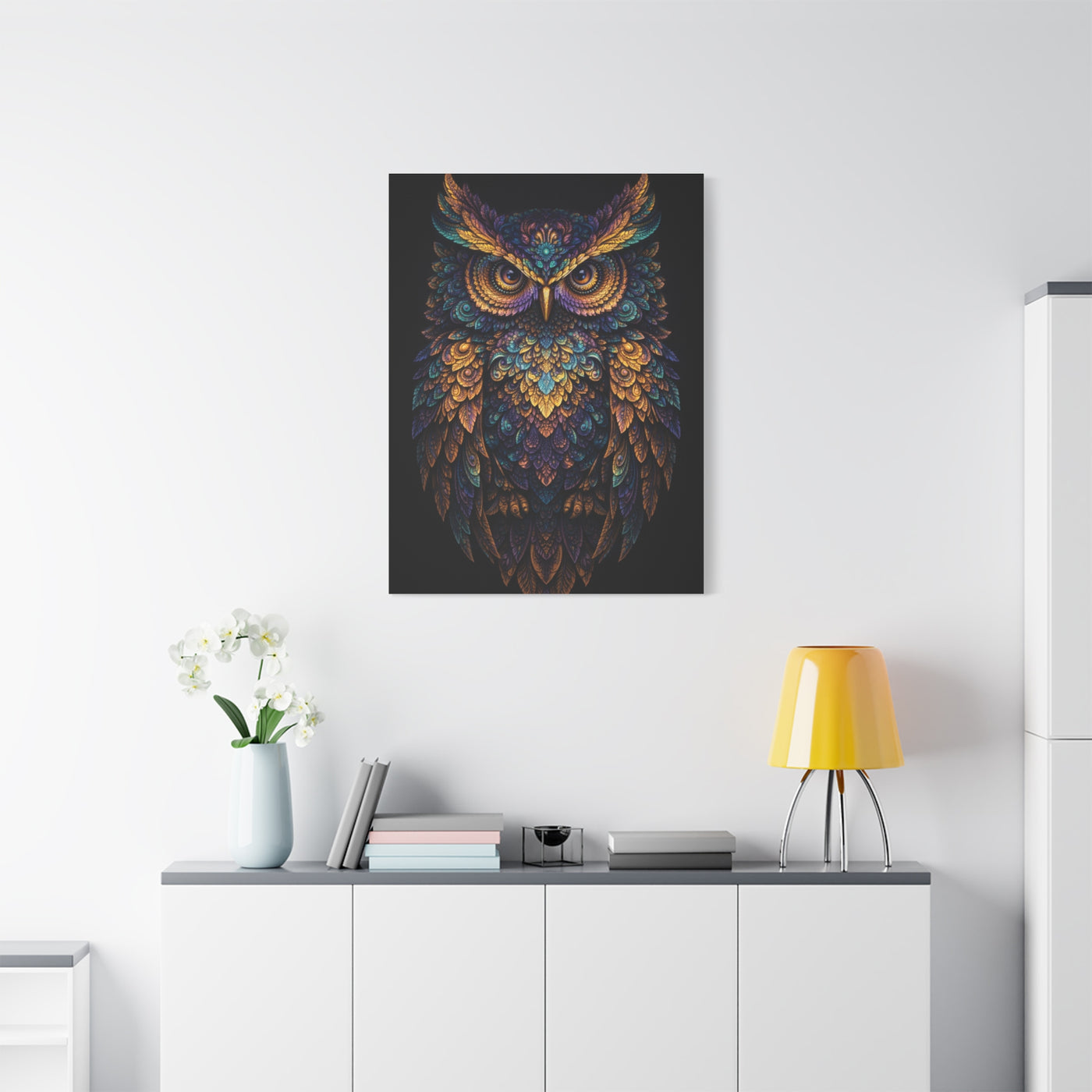 Jewel Feather Fractal Owl Wall Art & Canvas Print