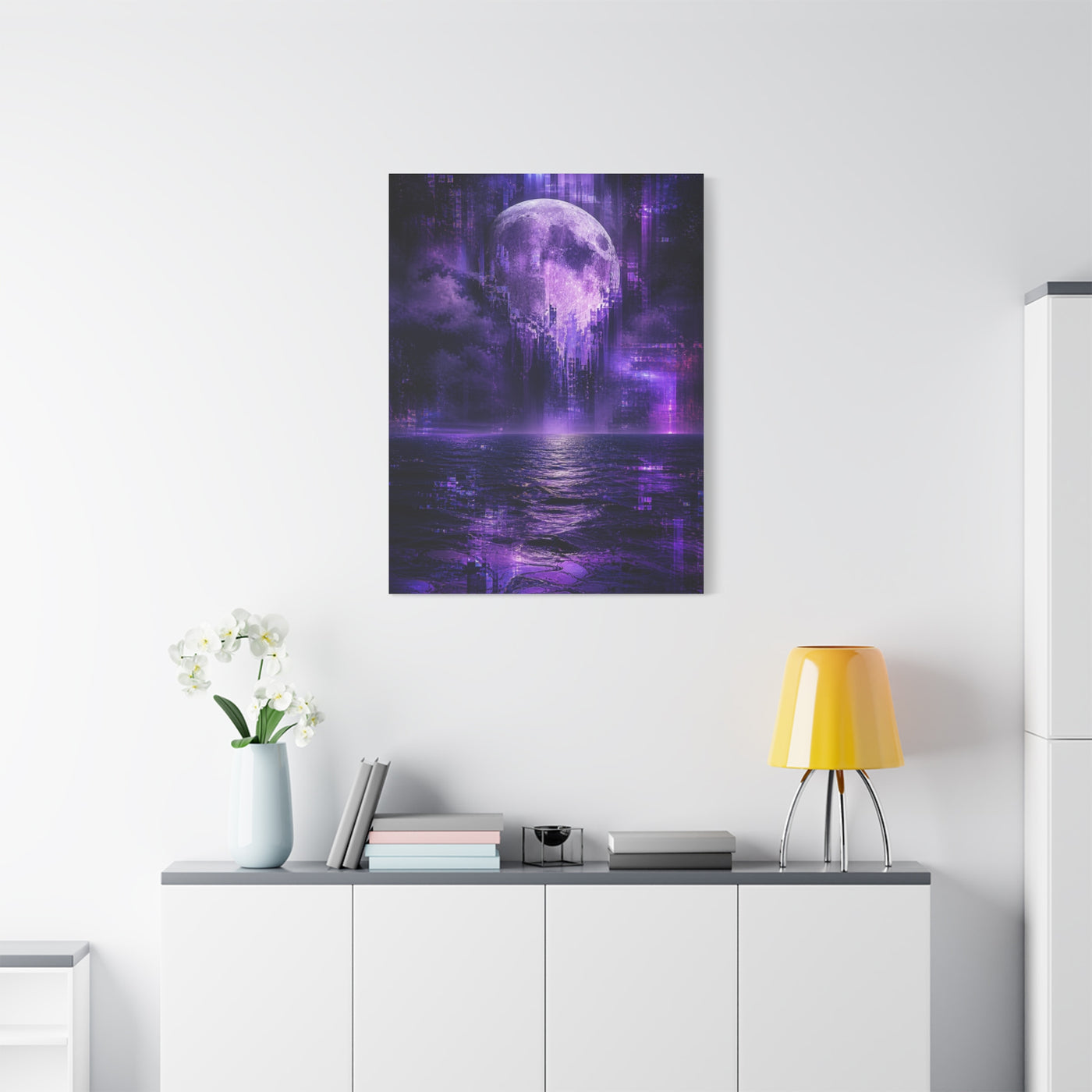 Surreal Violet Moon Glitchscape Wall Art & Canvas Print