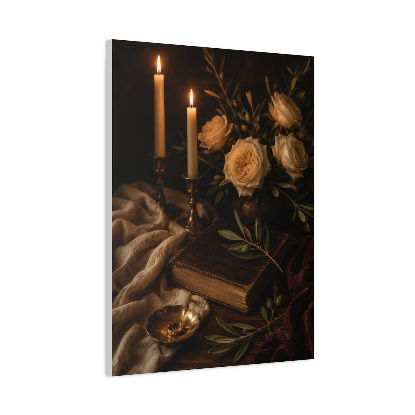 Romantic Candlelit Rose Still Life Wall Art & Canvas Print