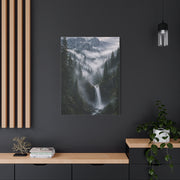 Fog-Filled Conifer Valley & Waterfall Wall Art & Canvas Print