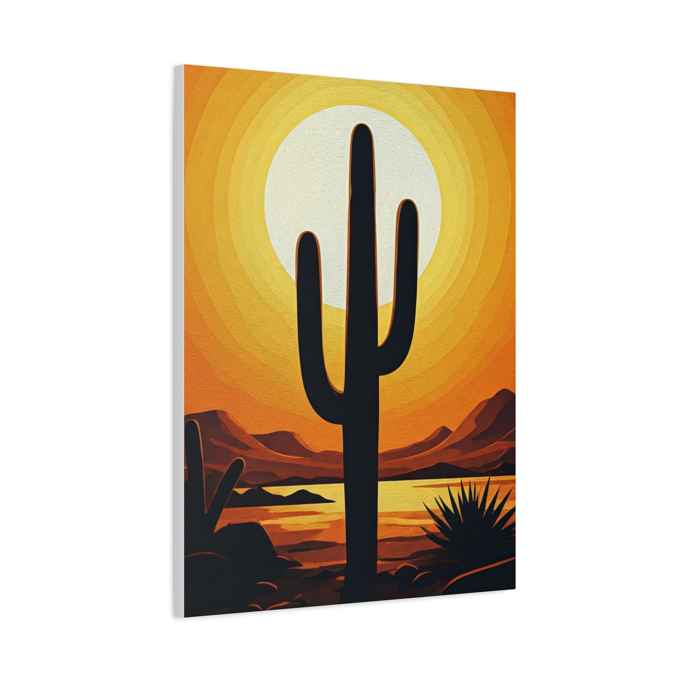 Retro Desert Sunset Cactus Silhouette Wall Art & Canvas Prints