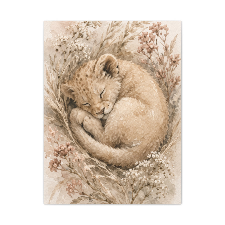 Sleeping Lion Cub Soft Neutral Wall Art & Canvas Print