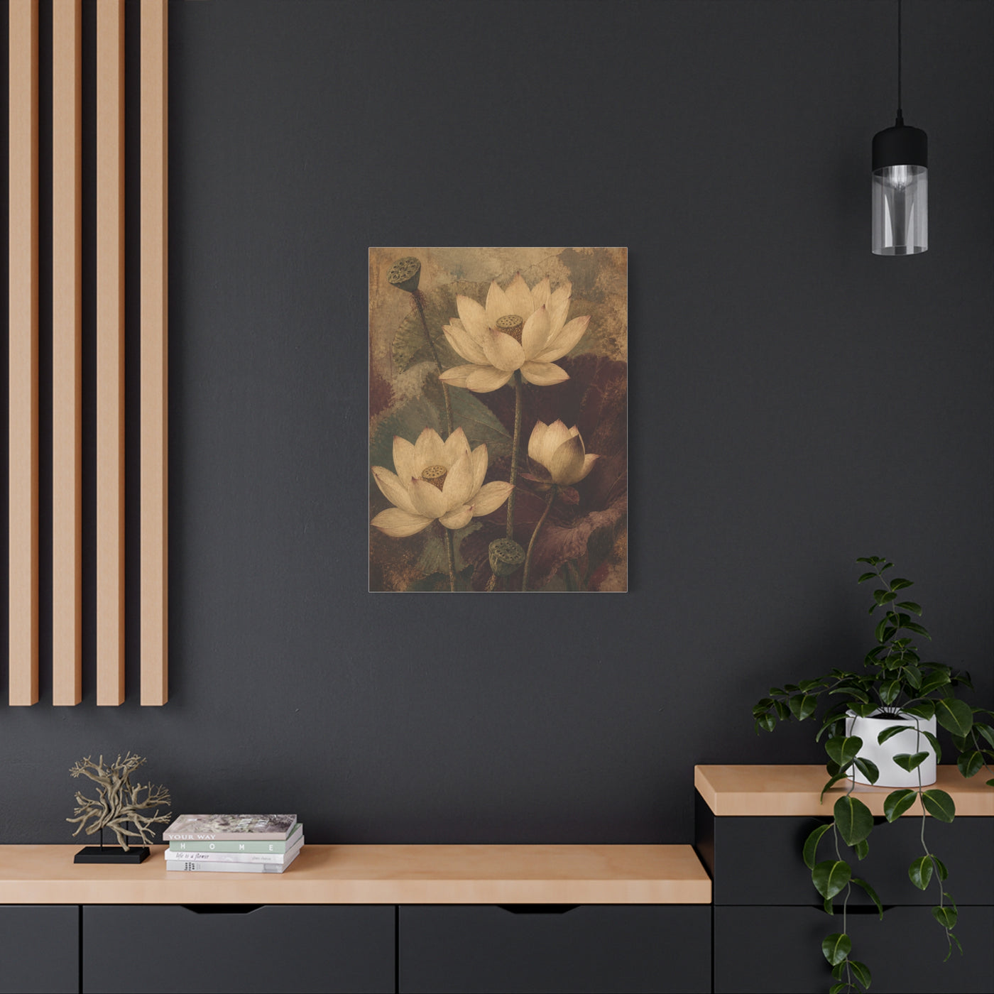Vintage Lotus Botanical Painting Wall Art & Canvas Print