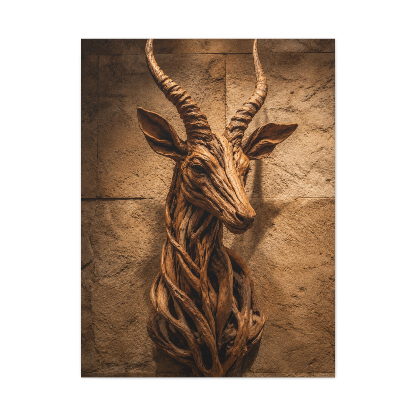 Teak Root Antelope Sculptural Mount Wall Art & Canvas Print