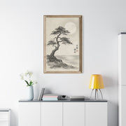 Framed Moonlit Pine Minimal Ink Scene Wall Art & Canvas Print