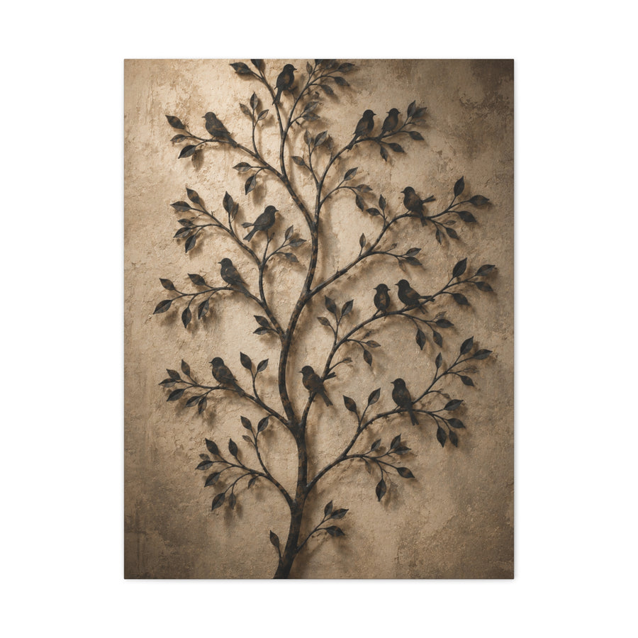 Minimal Metal Branch Birds Silhouette Trees Wall Art & Canvas Print
