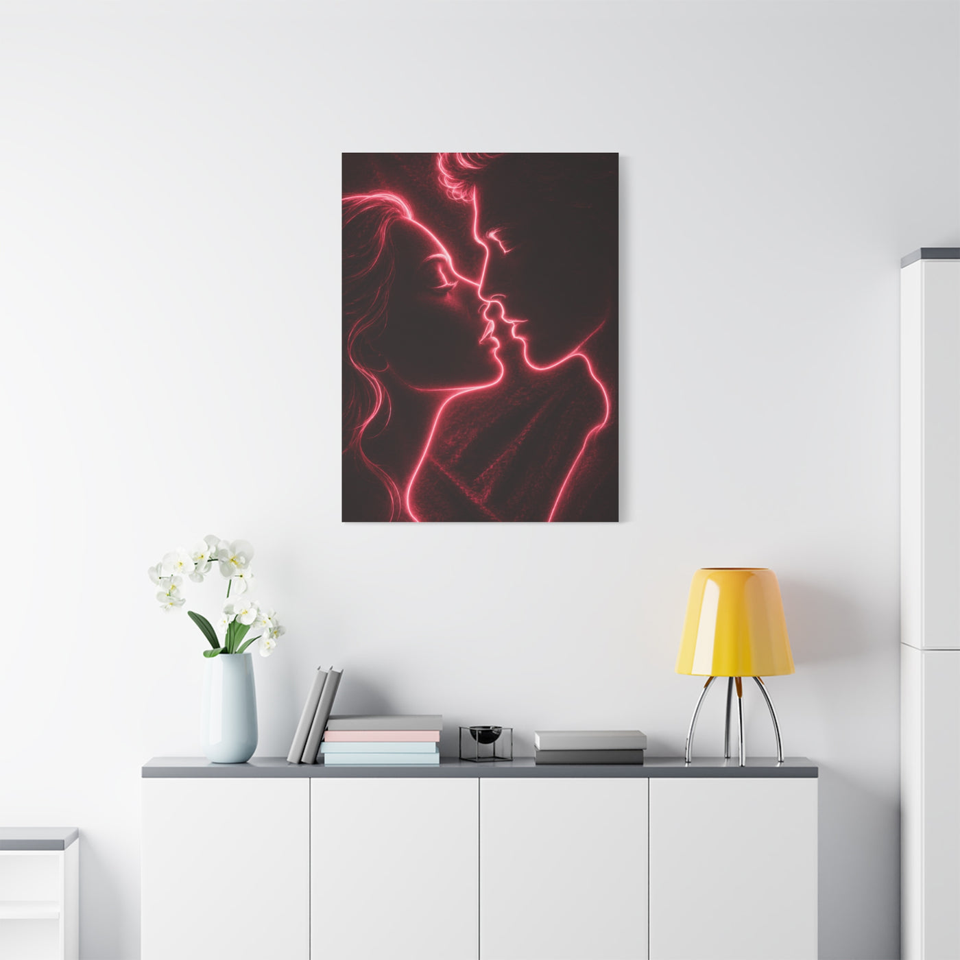 Neon Velvet Kiss Silhouette Wall Art & Canvas Print