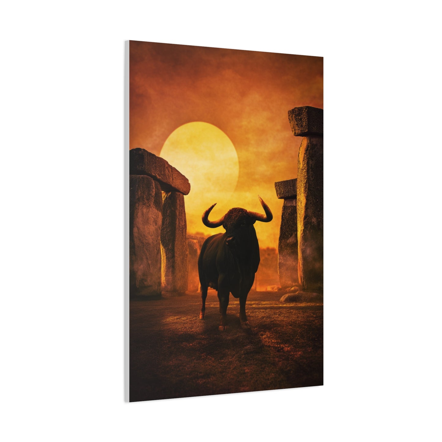 Mythic Bull Among Ancient Stone Ruins Wall Art & Canvas Print