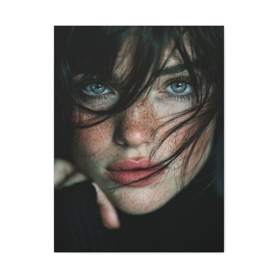 Wind-Swept Freckled Muse Portrait Wall Art & Canvas Print