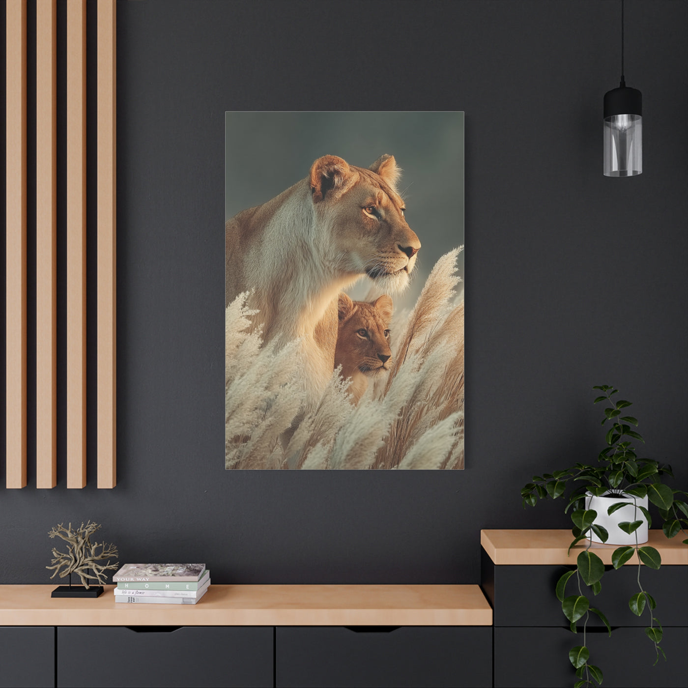 Lioness and Cub Watchful Calm Wall Art & Canvas Print