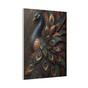 Sculptural Metal Peacock Relief Wall Art & Canvas Print