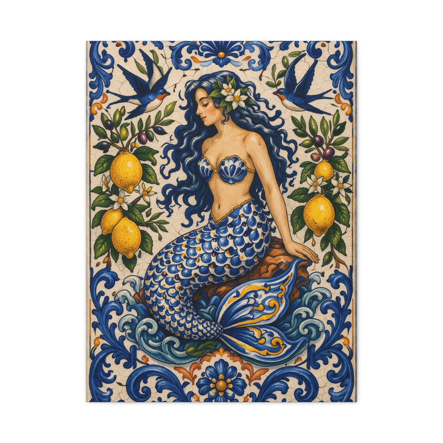 Sicilian Majolica Mermaid Tile Wall Art & Canvas Print