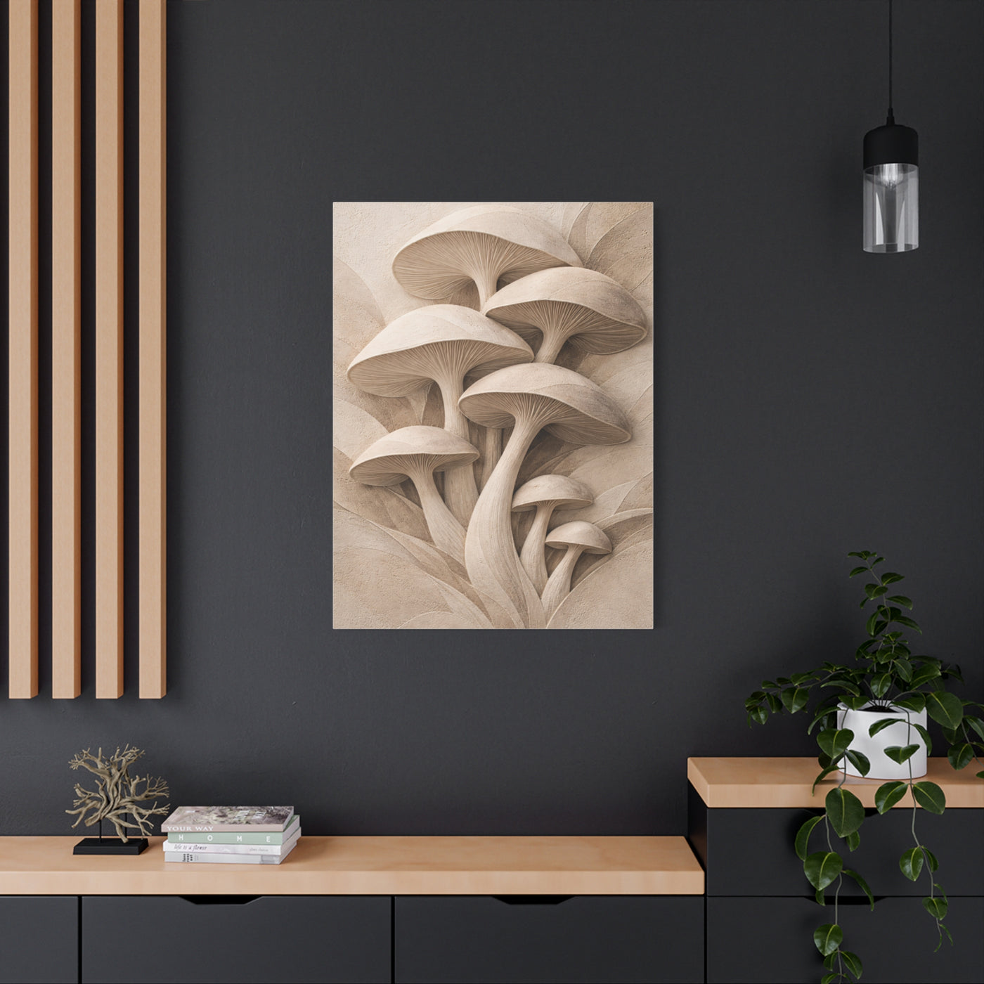 Minimalist Plaster Mushroom Relief Wall Art & Canvas Print
