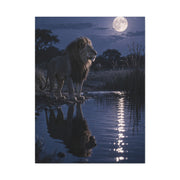 Lion by Moonlit Water Reflection Wall Art & Canvas Print