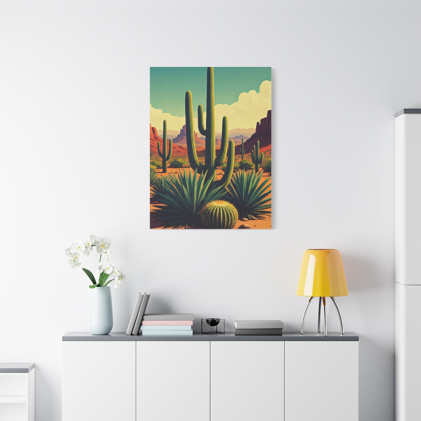 Sunlit Saguaro Desert Illustration Wall Art & Canvas Prints