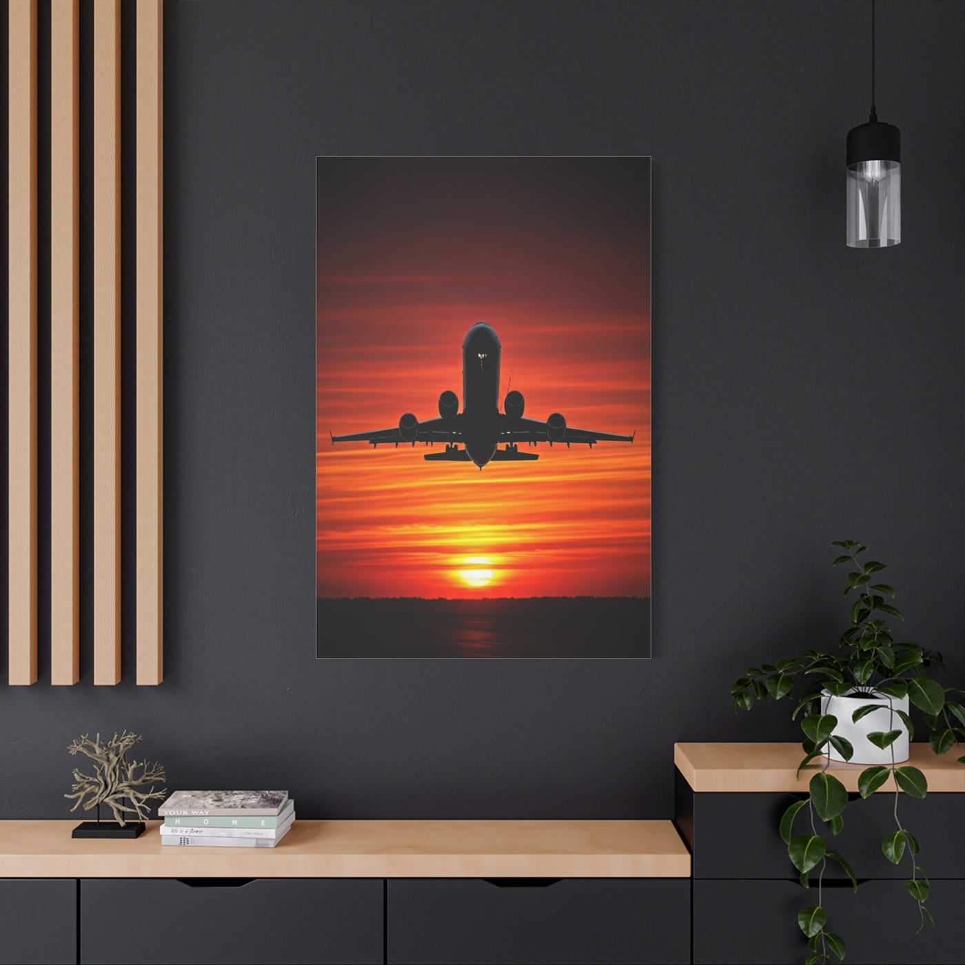 Sunset Departure Jet Silhouette Wall Art & Canvas Prints