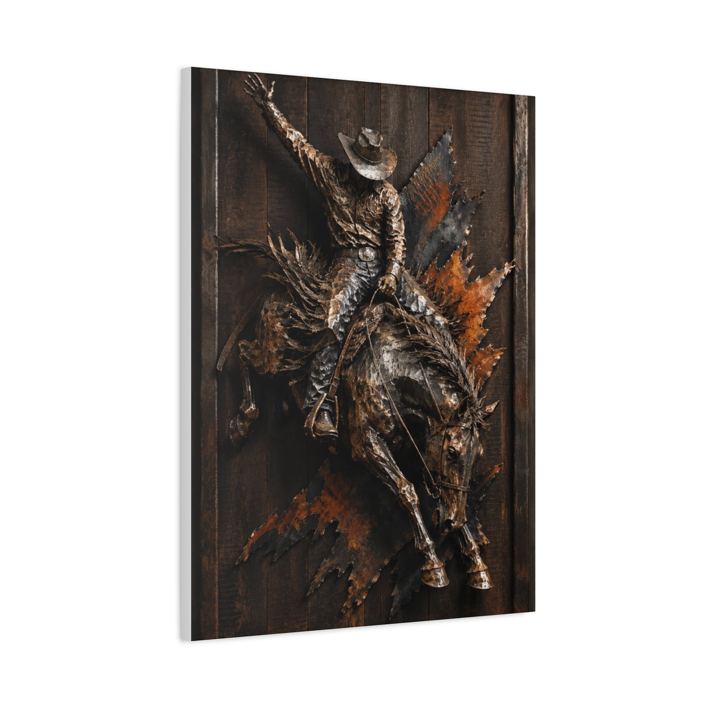 Rodeo Bronc Rider Metal Relief Panel Wall Art & Canvas Print