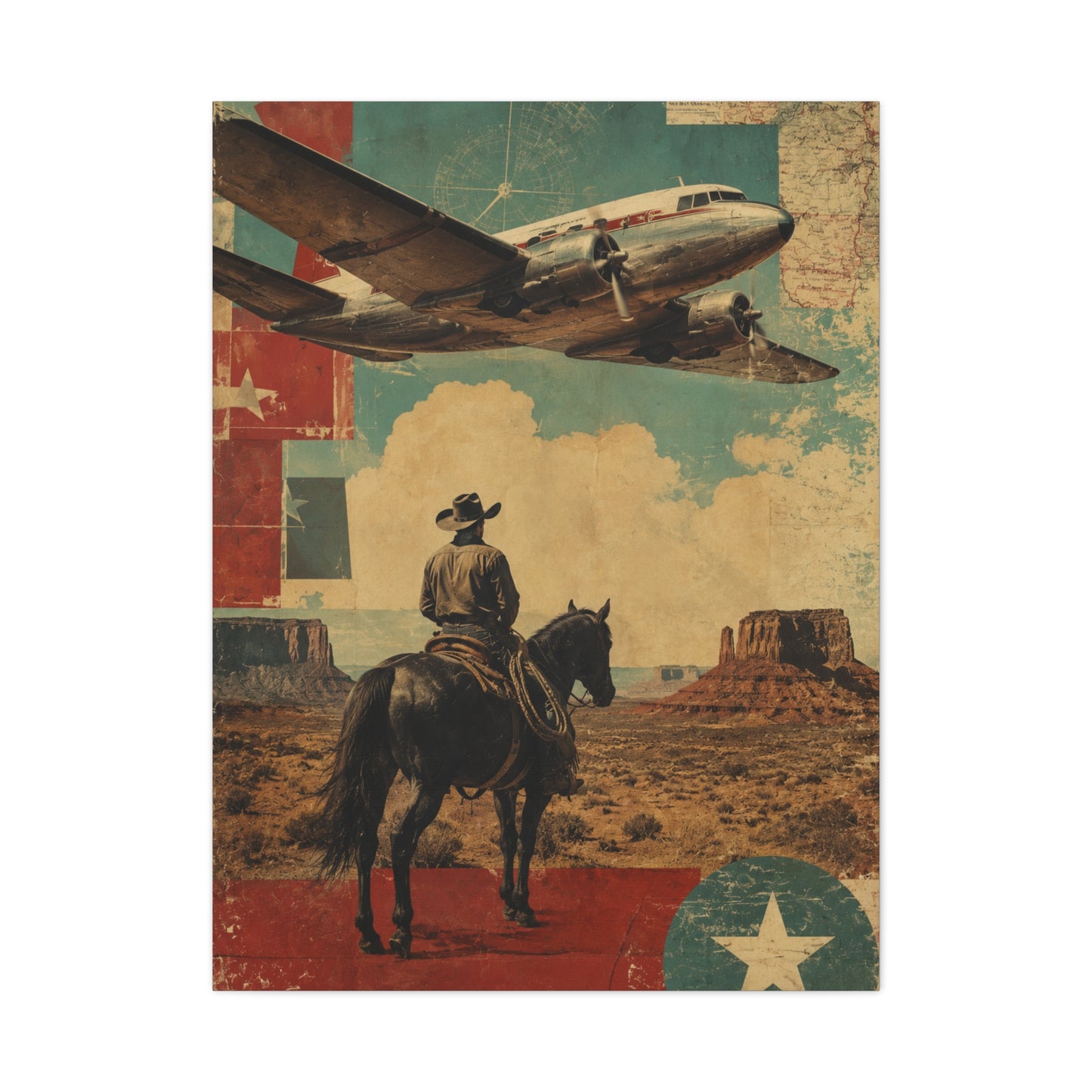 Mid-Century Western Aviation Collage Wall Art & Canvas Print