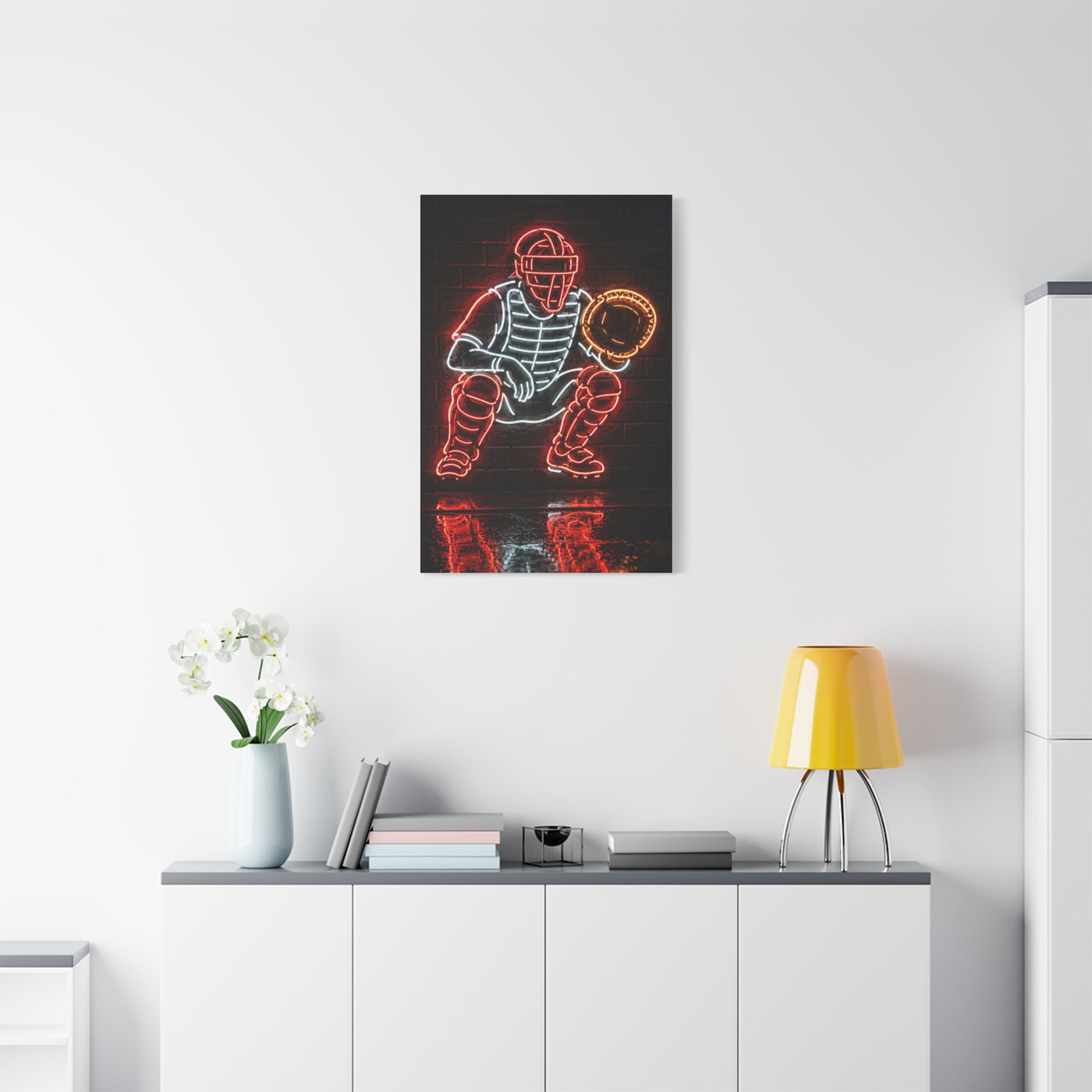Neon Catcher Sign Sports Wall Art & Canvas Print
