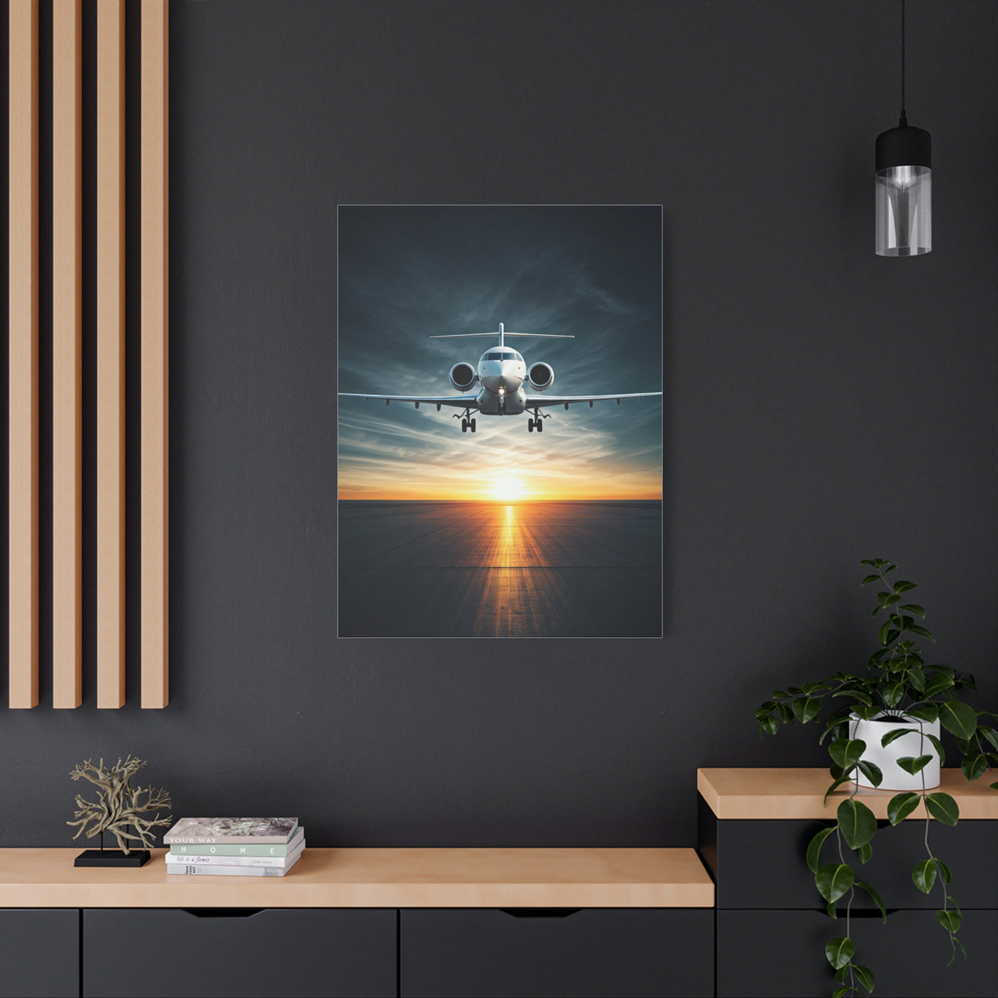 Sunset Runway Lift-Off Jet Wall Art & Canvas Prints