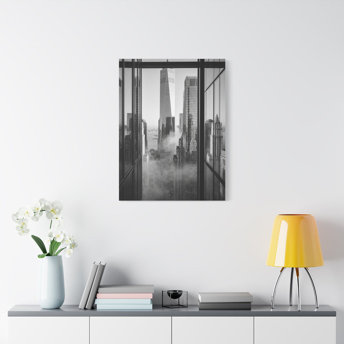 Executive Skyline Through Glass Wall Art & Canvas Print