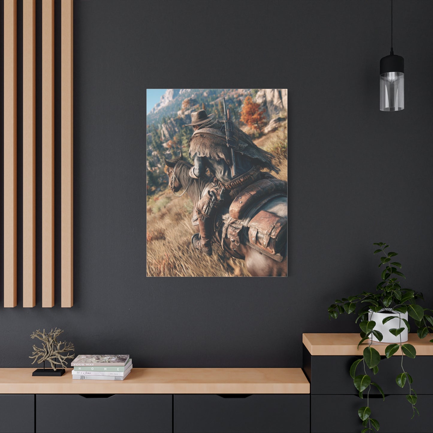 Cowboy Riding Through Mountain Canyon Wall Art & Canvas Print