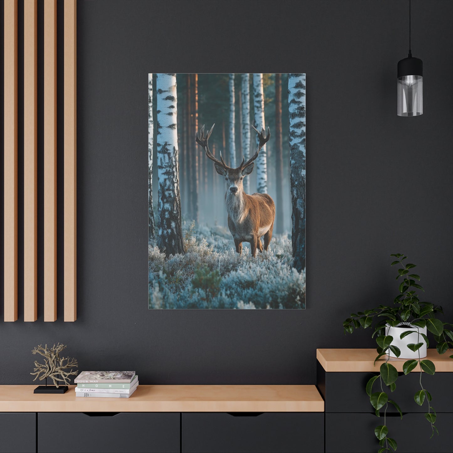 Nordic Birch Forest Stag Wall Art & Canvas Print