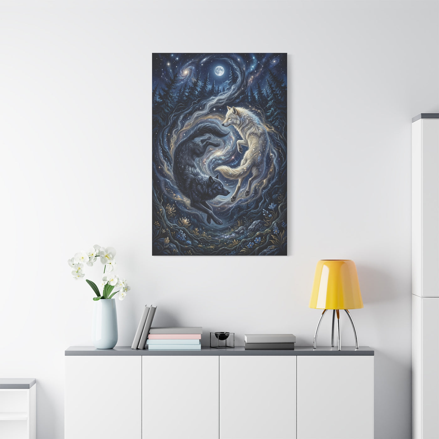 Yin Yang Cosmic Wolves Balance Scene Wall Art & Canvas Print