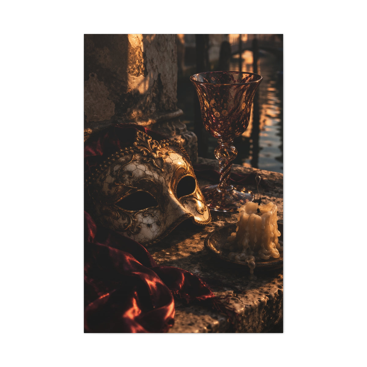 Venetian Mask Candlelight Still Life Wall Art & Canvas Print